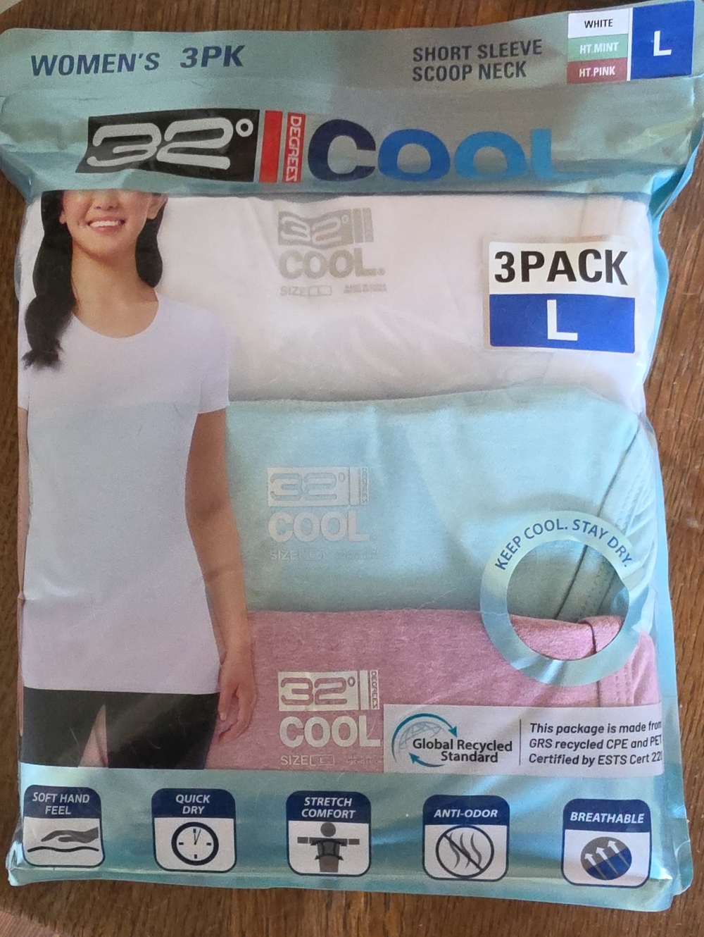 32° Cool Women’s Short Sleeve Scoop Neck Tee 3-Pack — White, Mint, Pink